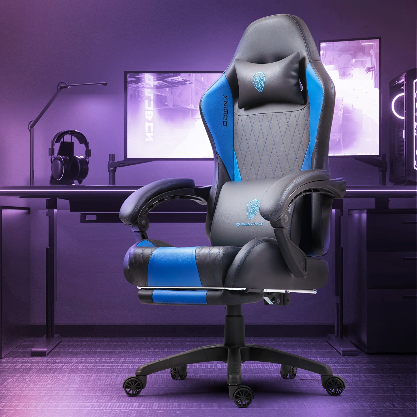 Gamingstoel – Bureaustoel – Comfortstoel – Computestoel – Bureaufauteuil – Ergonomisch Ontwerp – Verstelbare Voetensteun – Blauw