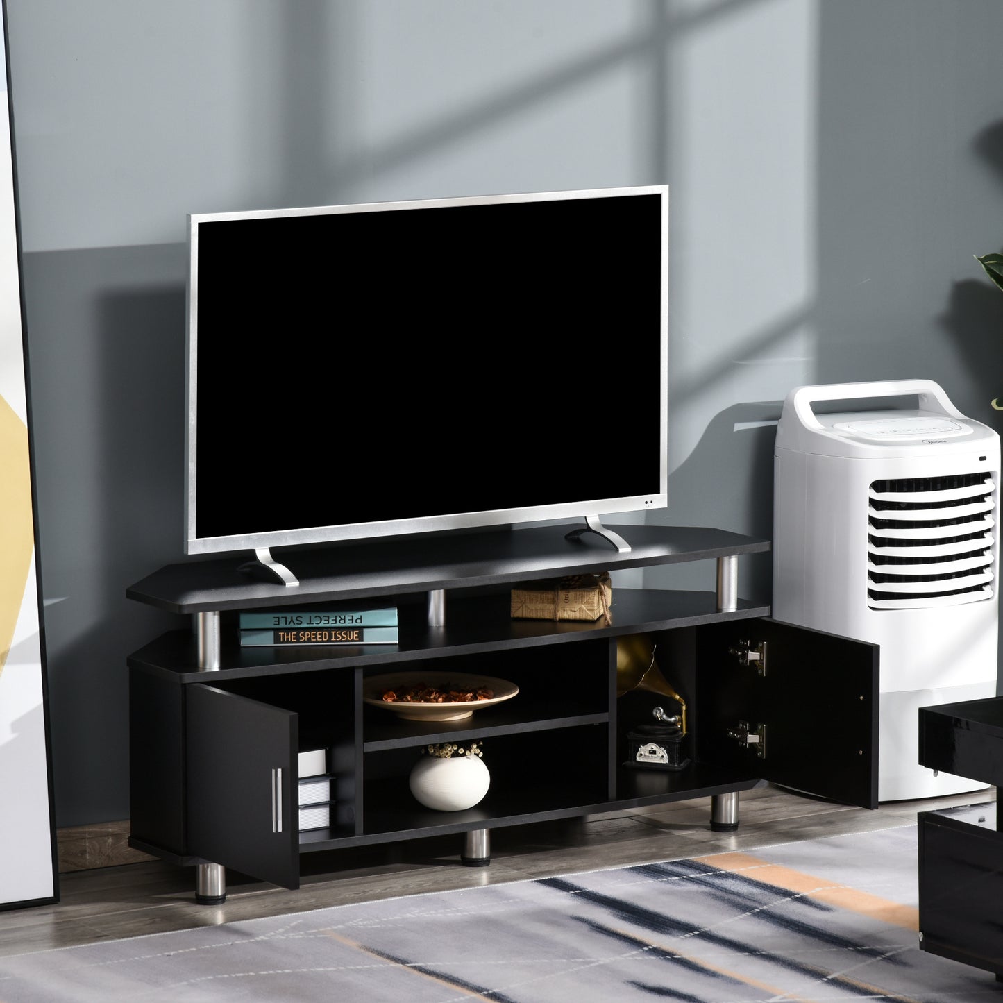 TV Meubel – Tv Kast – Tv Dressoir – Entertainmentmeubel – Mediameubel – Zwart Metaal – Opbergruimte Met 2 Deuren En Open Plank – Afmeting 120x40x52 cm
