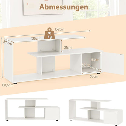 TV-meubel – TV-kast – Lowboard – Tv-meubel met opbergruimte – Tv-plank – Wit – Voor tv’s tot 55 inch – Uniek asymmetrisch design