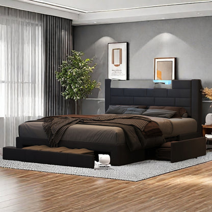 Tweepersoonsbed – Bedframe – Opbergbed – Led Bed – Bed Met Lade – Opslagruimte – USB Oplaadpoort – Fluwelen Metalen Frame
