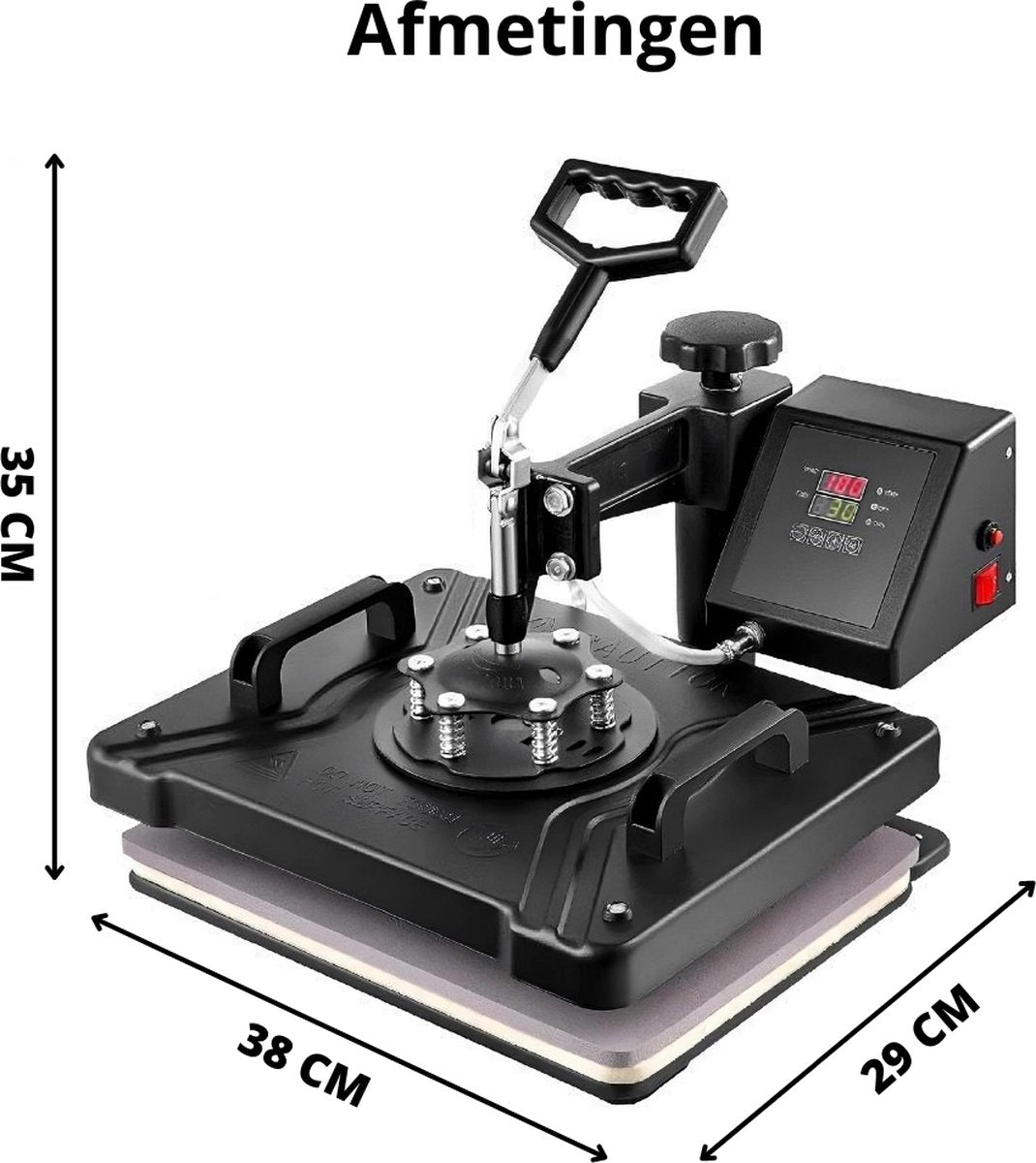 Transferpers - Drukmachine - Hittepers - Drukpers - Heat Press Machine - Sublimatie Printer - 38 x 30 CM - Zwart - Multifunctioneel Sublimatie voor Mok/Latte Mok/Hoed/Bord/Fles