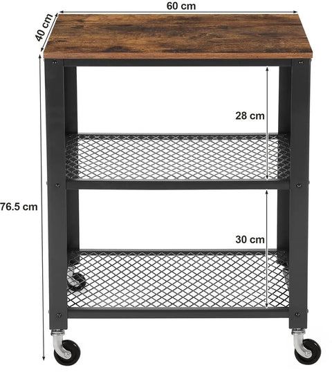 Keukenkast op wieltjes - Keukenkar - Serveerwagen - Keuken Organisatoren - Kast - 60 cm x 76,5 cm x 40 cm - Vintage Bruin en Zwart