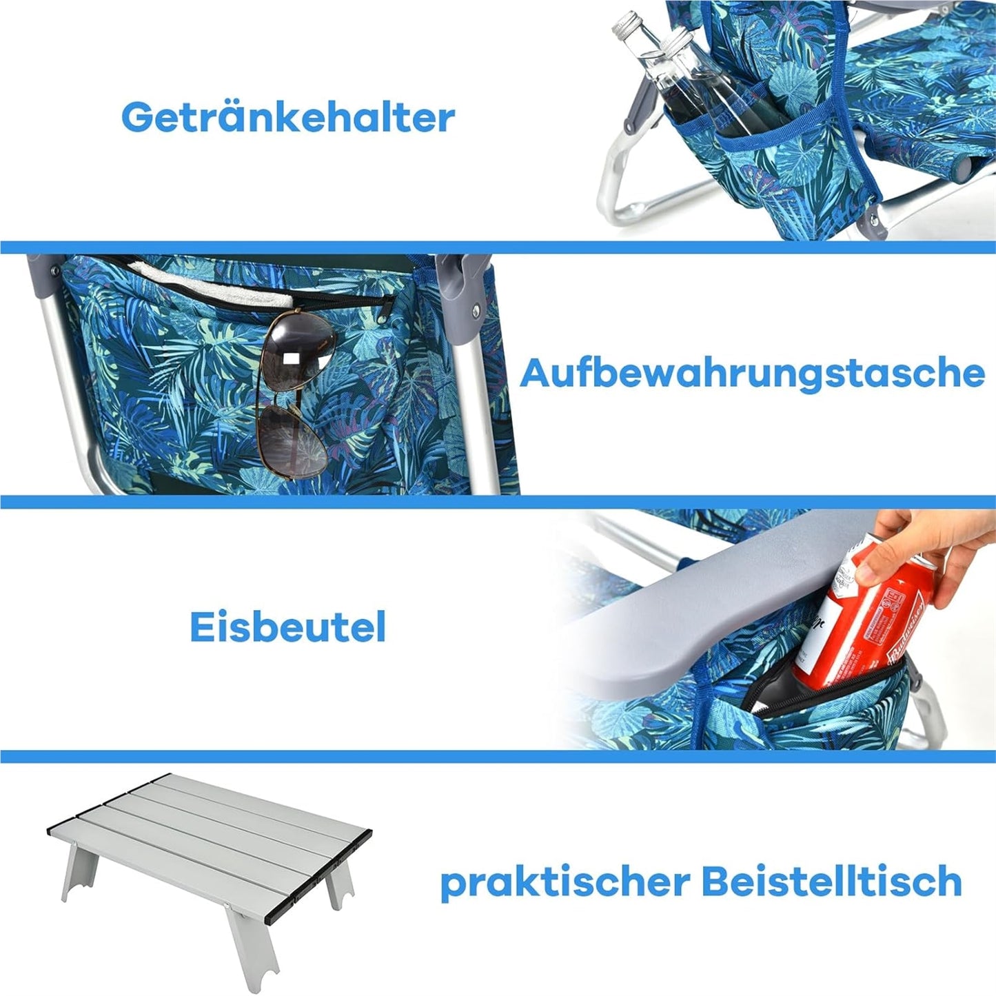 Campingstoel – Kampeerstoel – Vouwstoel – Strandstoel – Visstoel – 3-delige Set Met Verstelbare Rugleuning & Inclusief Tafel – Lichtgewicht, Waterbestendig Marine
