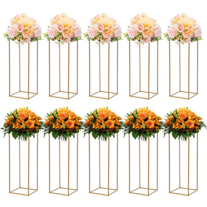 Vaasstandaard – Bloemenstandaard – Boeketstandaard – Bloemenhouder – Bloemhouder – Gouden Set van 10 – Stevig IJzer – 27x27x80 cm, Max 10 kg Draagkracht