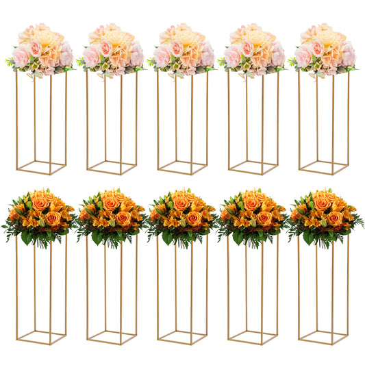 Vaasstandaard – Bloemenstandaard – Boeketstandaard – Bloemenhouder – Bloemhouder – Gouden Set van 10 – Stevig IJzer – 27x27x80 cm, Max 10 kg Draagkracht