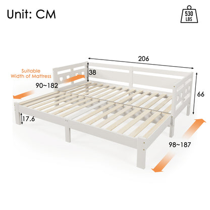 Uitschuifbaar Daybed – Uitklapbed – Slaapbank – Sofa Bed – Logeerbed – Massief Grenenhouten Frame – Ruimtebesparend 2-in-1 Design – Wit Retro – Lattenbodem – Geschikt Voor Matras 90-182x200 cm