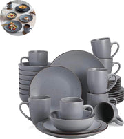 Luxe Serviesset – 32 delig – 8 persoons – Porselein - Bordenset – Dinner platen – Dessertborden - Kommen - Mokken - Schaaltjes -Grijs