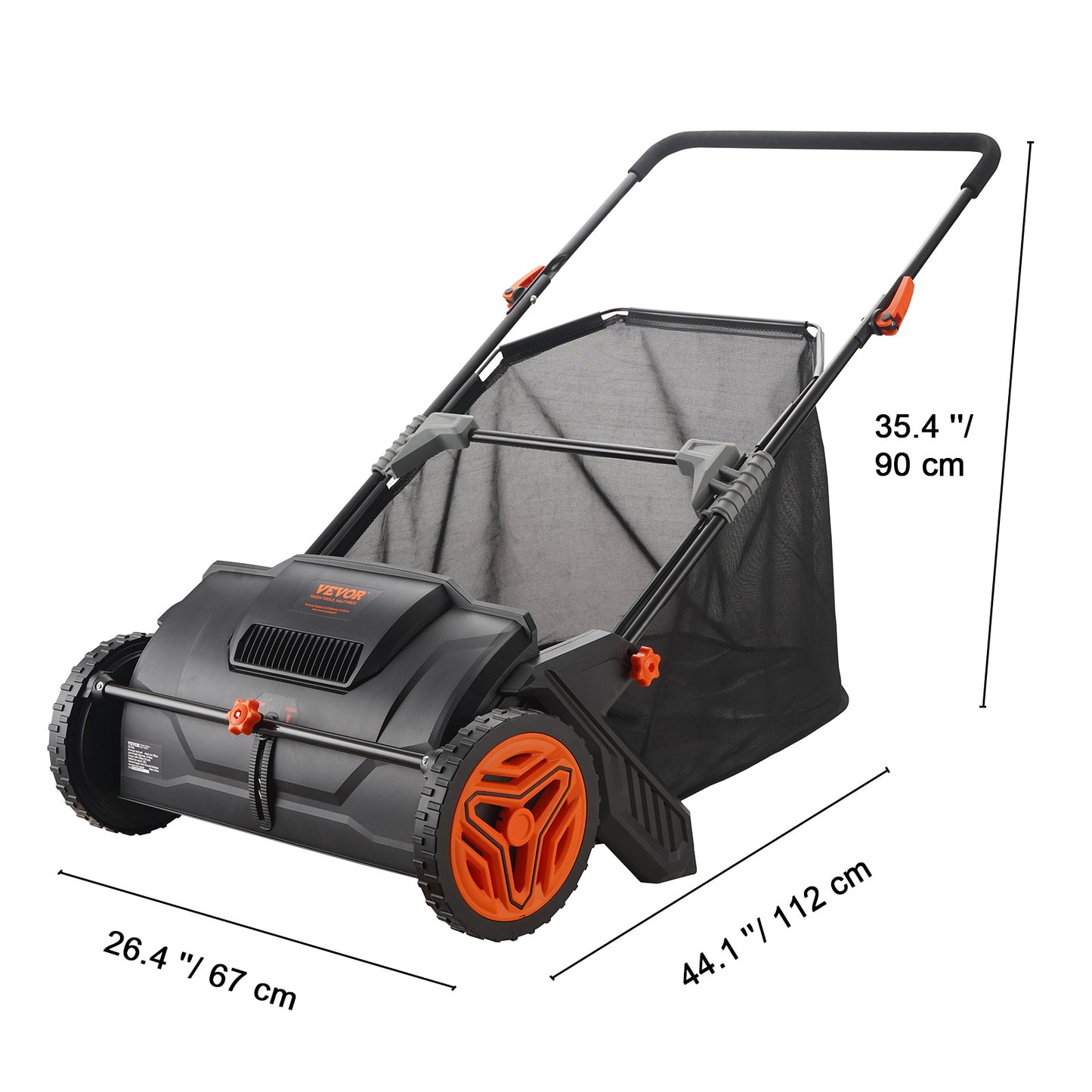 VEVOR Push Lawn Sweeper, 21-inch Leaf & Grass Collector, Strong Rubber Wheels & Heavy Duty Thickened Steel Durable to Use with Large Capacity 3.5 cu. ft. Mesh Collection Hopper Bag, 2 Spinning Brushes