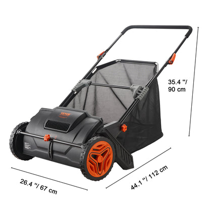 VEVOR Push Lawn Sweeper, 21-inch Leaf & Grass Collector, Strong Rubber Wheels & Heavy Duty Thickened Steel Durable to Use with Large Capacity 3.5 cu. ft. Mesh Collection Hopper Bag, 2 Spinning Brushes