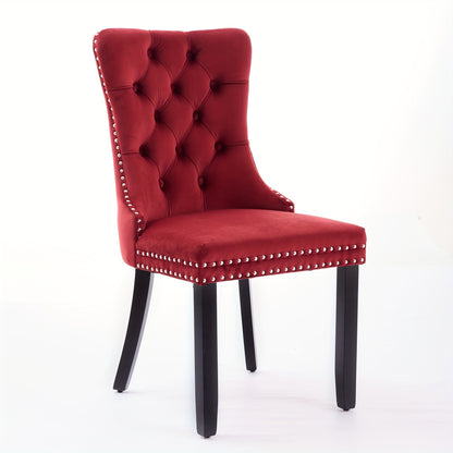2pcs Classic Burgundy Red Velvet Dining Chair Set - Modern Luxury Quilted Upholstery with Solid Wood-Like Legs & Nailhead Trim, Plush Cushioning for Elegant Kitchen, Dining Room, or Home Office - Easy-Clean Furniture (No Fabr