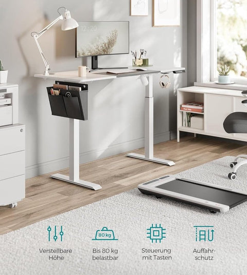 Verstelbaar bureau - In hoogte verstelbaar bureau elektrisch - bureau tafel - verstelbaar bureau elektrisch - , 60 x 140 x (72-120) cm - geheugenfunctie voor 4 hoogtes - voor thuiskantoor - werkkamer - Basiswit + duifgrijs.