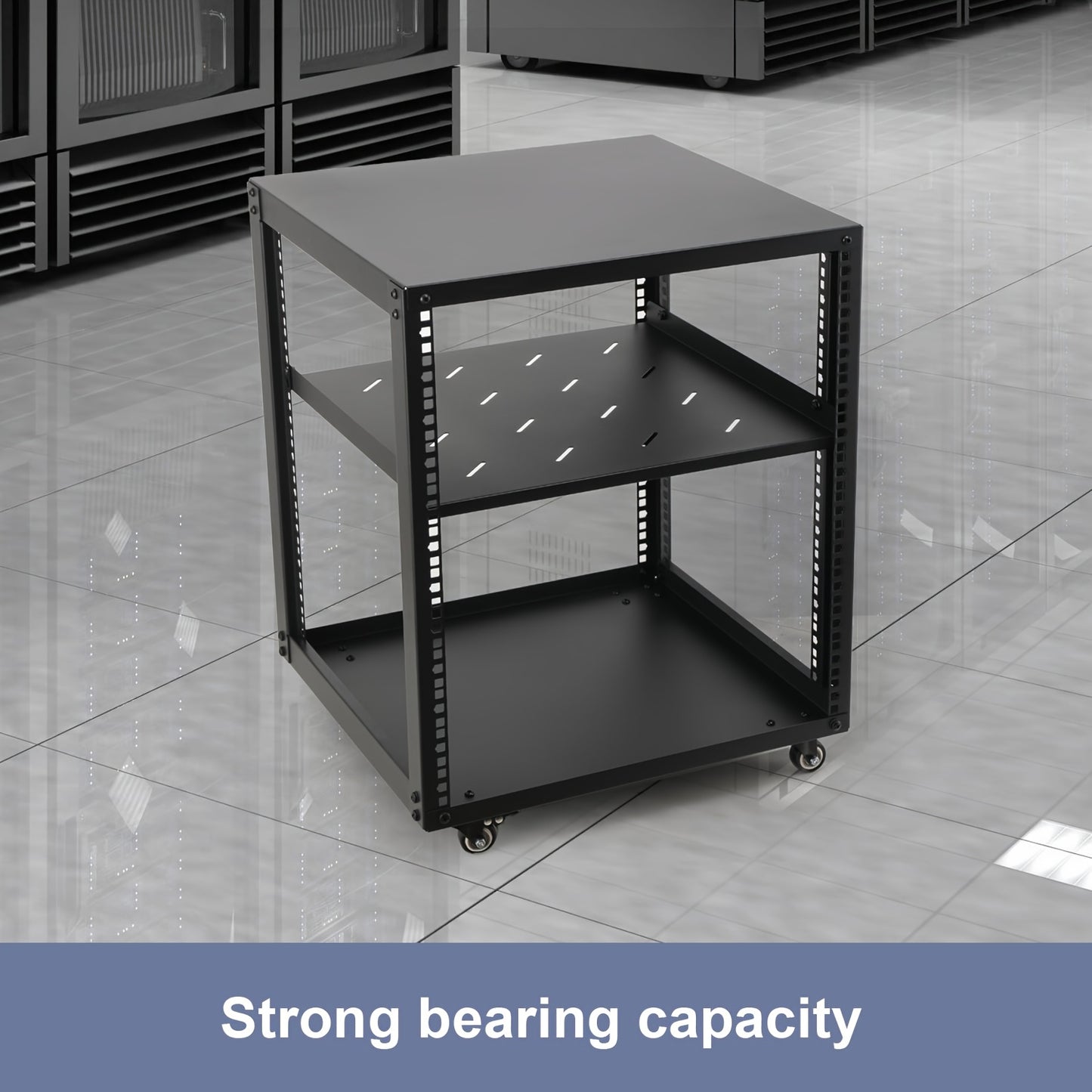 12U Open Frame Serverrek – Serverkast – Netwerkrek – Serverrack – Kabelrek – Verstelbare Diepte 23-40 Inch – Zwart Koudgewalst Staal Met Wielen