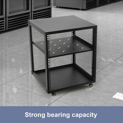 12U Open Frame Serverrek – Serverkast – Netwerkrek – Serverrack – Kabelrek – Verstelbare Diepte 23-40 Inch – Zwart Koudgewalst Staal Met Wielen