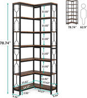 Boekenkast - Hoek Boekenkast met 7 Planken - Industrieel - Spaanplaat - Bruin/Zwart - 60 x 60 x 200 cm
