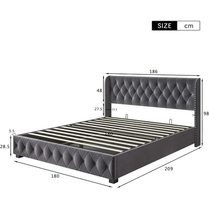 Bed – Tweepersoonsbed – Gestoffeerd Bed – Opbergbed – Boxspring – Fluwelen Bekleding – Hydraulische Opbergruimte – 180x200 cm