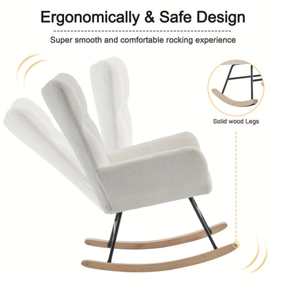 Witte Schommelstoel – Schommelstoel Loungestoel Relaxstoel Tuinstoel Stoel – Met Metalen Frame – Cross-Back Ontwerp – Comfortabele Katoenen Bekleding – Hoogwaardige Stevigheid