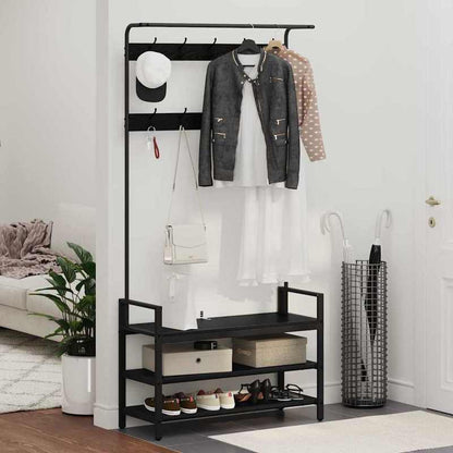 Extra Hoog Kapstokrek – Kledingrek – Garderoberek – Hangrek – Stellingrek – Zwart Eiken Fineer – 3-laags Opbergrek – 184 cm Hoogte – Stevige Engineered Houtstructuur