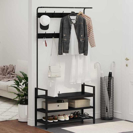 Extra Hoog Kapstokrek – Kledingrek – Garderoberek – Hangrek – Stellingrek – Zwart Eiken Fineer – 3-laags Opbergrek – 184 cm Hoogte – Stevige Engineered Houtstructuur