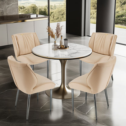 Eetkamerstoel – Stoel – Dining Chair – Zitstoel – Armstoel – Memory Foam Zitting – Stevige Metalen Poot – Licht Kaki & Donkergrijs