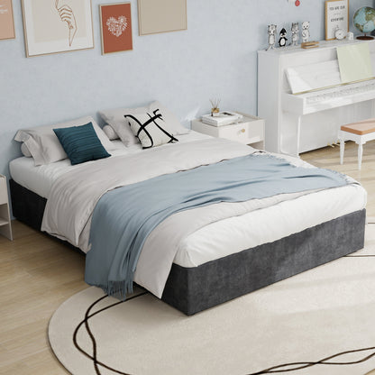Bedframe – Tweepersoonsbed – Platformbed – Modern Bed – Laag Bed – Dutch Velvet Bekleding – Gasveer Mechanisme – 160x200 cm – Grijs