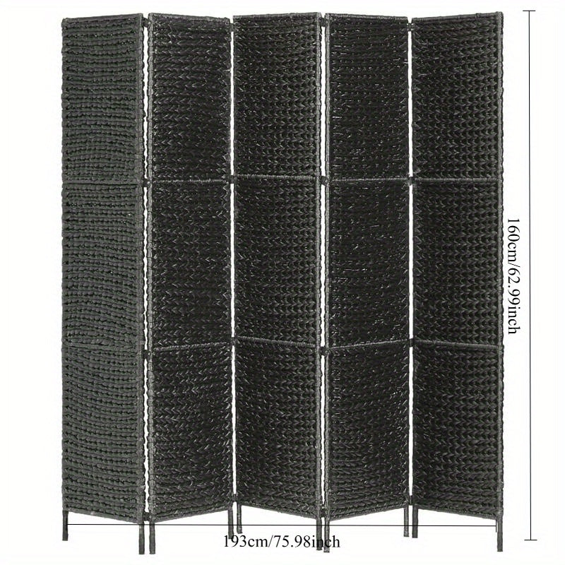 Kamerscherm – Roomdivider – Scheidingswand – Privacy Scherm – Vouwdeurscherm – 5 Panelen Mat Zwart – 193x160 cm – Lichtgewicht Kunststof