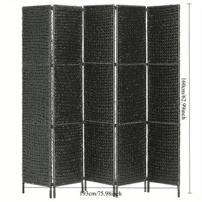 Kamerscherm – Roomdivider – Scheidingswand – Privacy Scherm – Vouwdeurscherm – 5 Panelen Mat Zwart – 193x160 cm – Lichtgewicht Kunststof