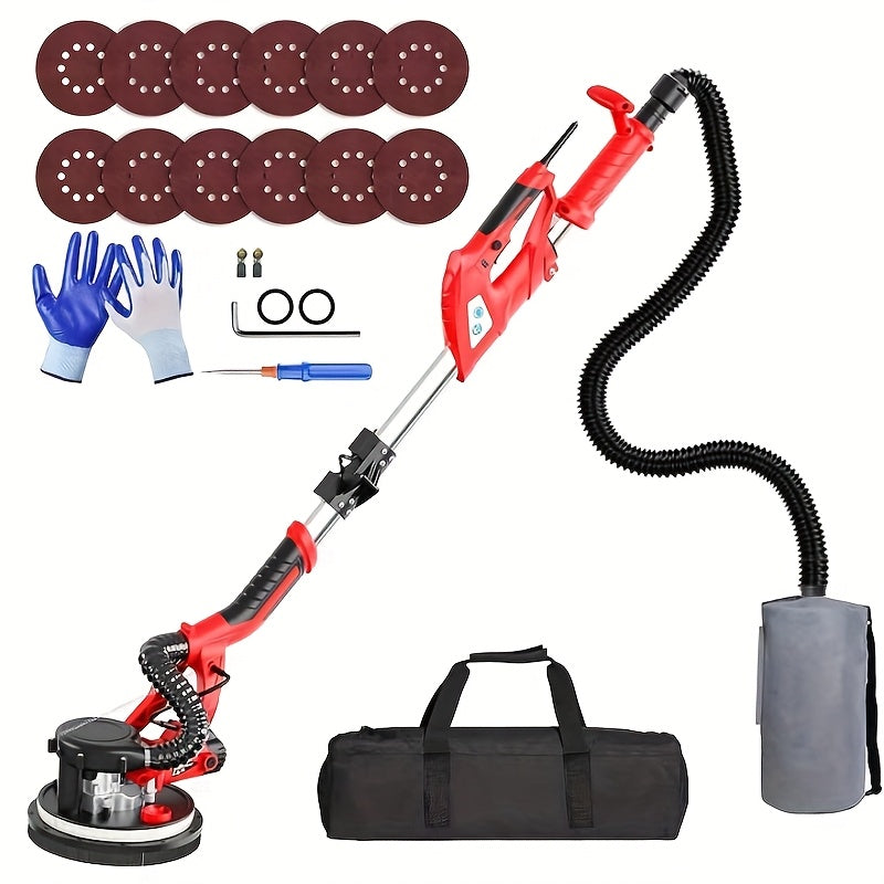 Gedeeltenschuurmachine – Drywall Sander – Wand- en Vloerschuurmachine – Multischuurmachine – Handpalmschuurmachine – Elektrisch – Incl. Stofafzuiging & LED-Verlichting – Verstelbare Opvouwbare Handgreep
