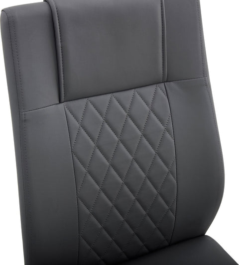 Eetkamerstoel Set van 4 - Grijs - Met Ruitpatroon op de Rugleuning - Verchroomd Metalen Frame - Belastbaar tot 150 kg - Kunstlederen Bekleding