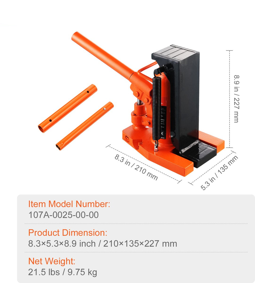 Hydraulische Autokrik - Teenkrik - Hefvermogen Van De Teen 5t - 2-13,5 cm  - Teenhoogte 22,7-34 cm - Klauwtype