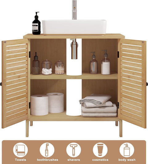 Wastafel Meubel - Badkamer Kastje Onder Wastafel - Wastafelonderkasten - Wastafel Onderkast Met Uitsparing - 60X30X60Cm - Bamboe