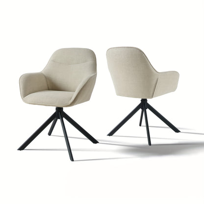 Eetkamerstoel – Draaistoel – Kuipstoel – Keukenstoel – Stoel – Set van 2 Beige – 360 Graden Draaibaar – Stijlvolle Polyester Bekleding