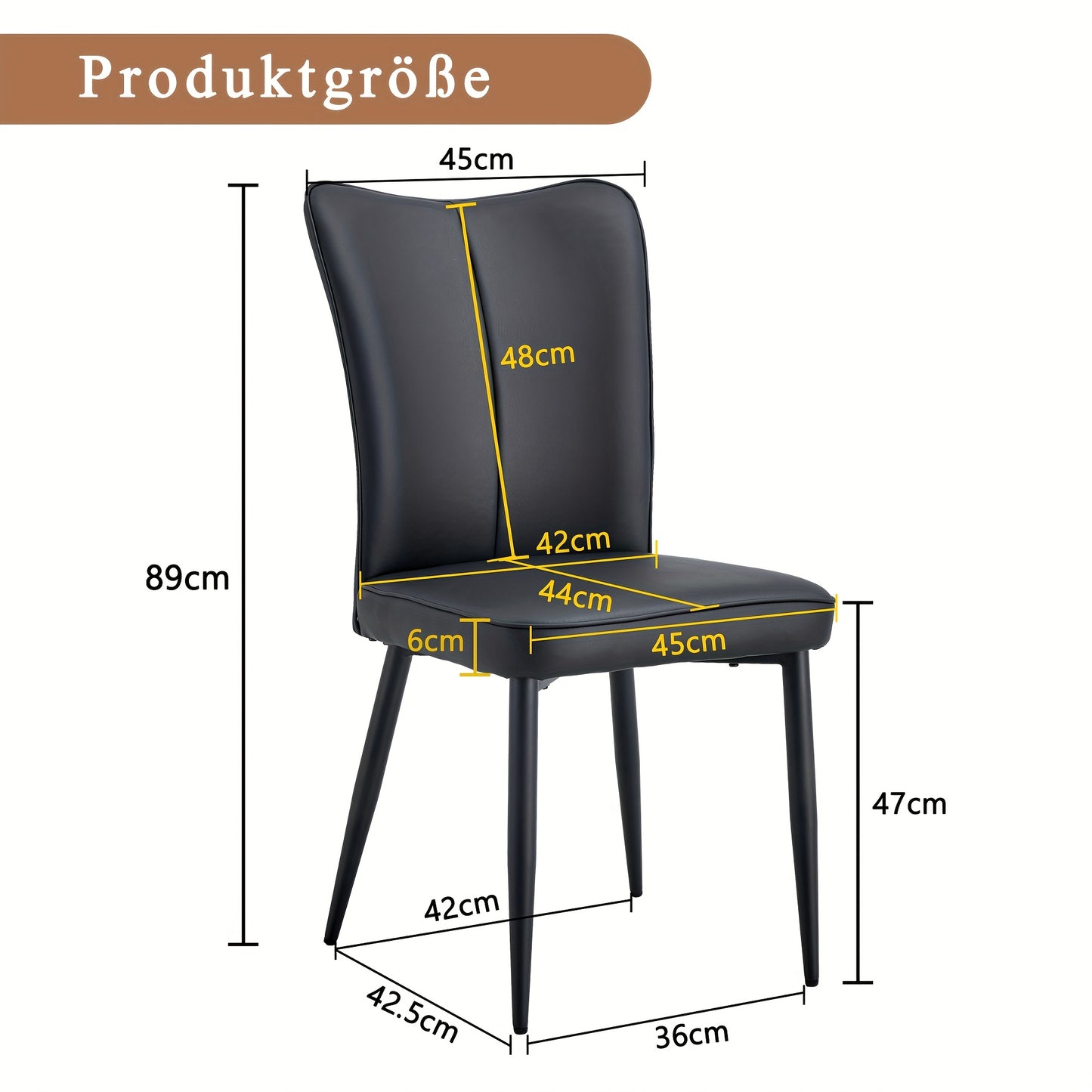 Modern Minimalist Black Dining Chair with PU Leather Backrest And Black Metal Legs for Dining Room, Bedroom And Living Room. Each Box Contains Two Chairs.