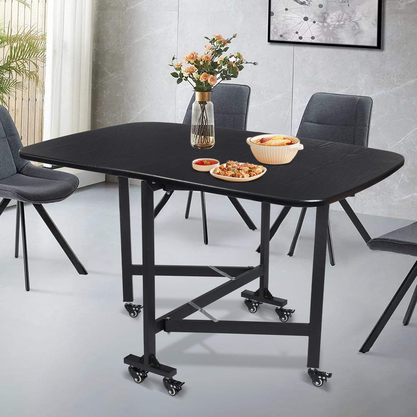 Inklapbare Tafel – Vouwtafel – Opklapbare Tafel – Verrijdbare Tafel – Bijzettafel – Modern – Compact Design met 6 Zwenkwielen en Draagvermogen tot 100 kg