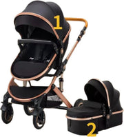 Luxe 3-in-1 Kinderwagen - Wandelwagen - Autostoeltje - Buggy - Inklapbaar - Khaki/Bruin - 0-36 Maanden