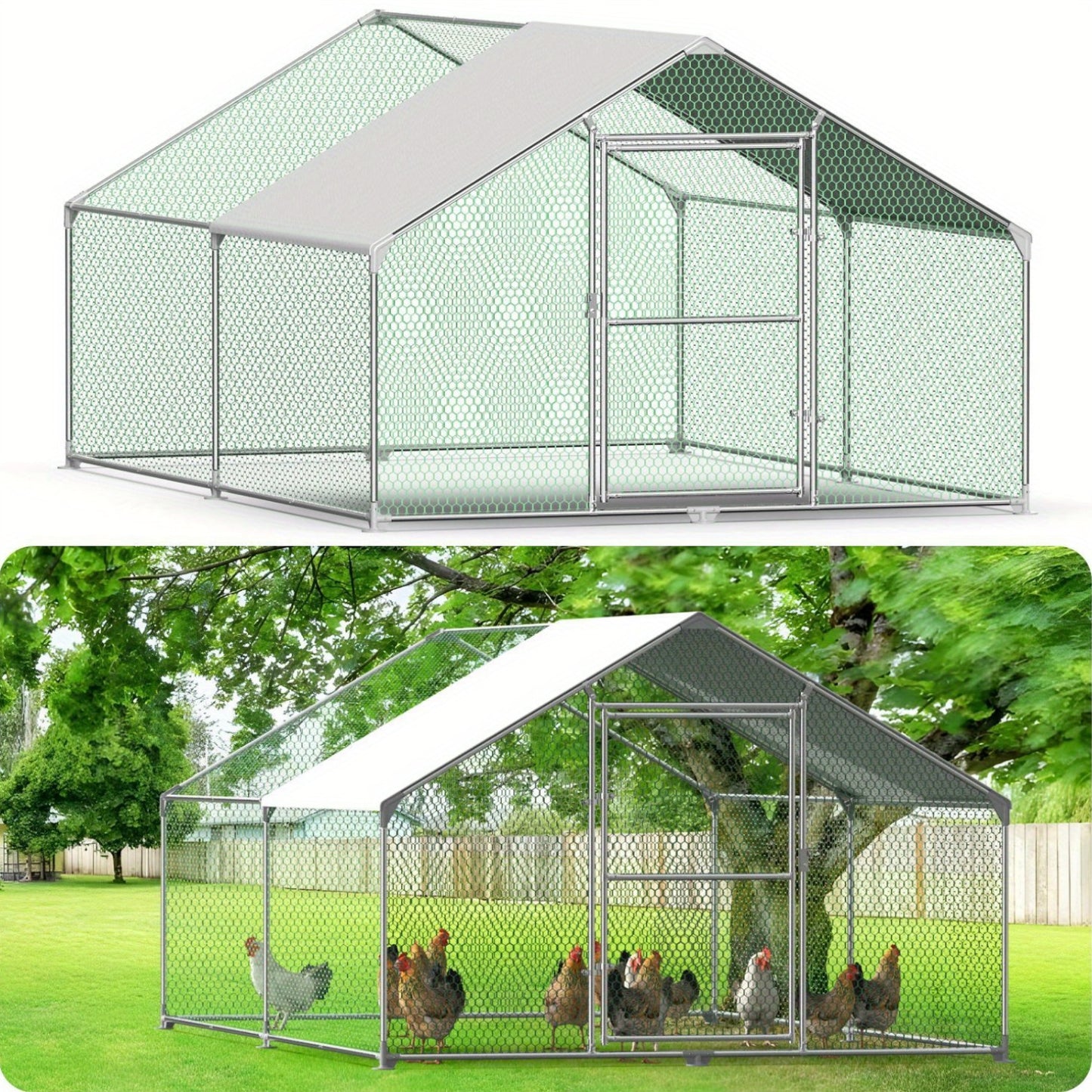 Kippenhok – Kippenren – Dierenren – Buitenren – Kippenverblijf – 3x2x2m – Gegalvaniseerd Stalen Frame – Waterbestendig PE Dak