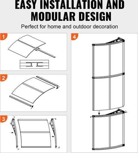 Luifel voor Ramen en Deuren - 6mm Dikke - PC-Zonweringspanelen - UPF 50+ Bescherming - Waterdichte - Eenvoudige Installatie - Bruine Printplaat - Zwarte Beugels - Geschikt voor Buiten (38x78 Inch)