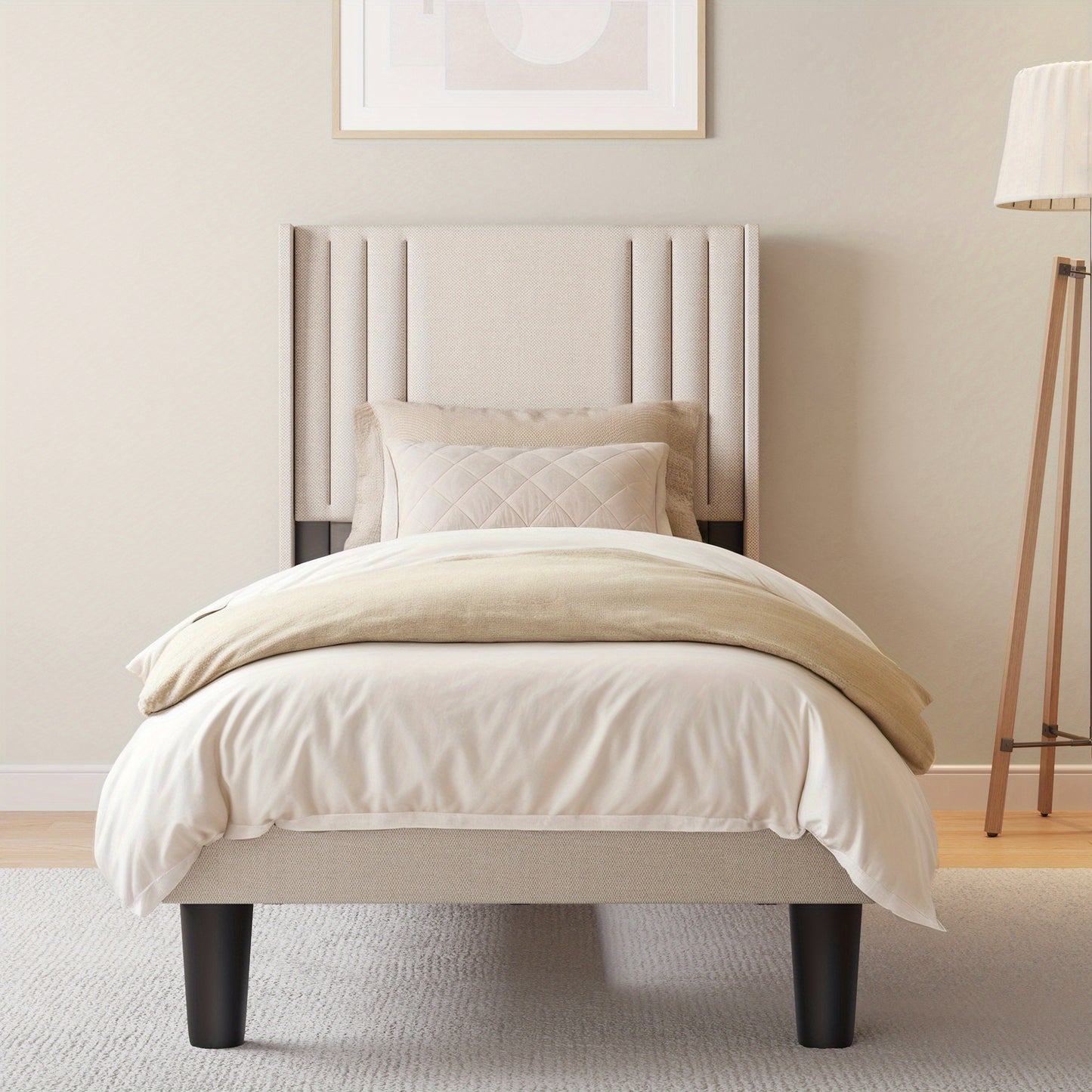 Upholstered Bed With Comfortable And Soft Backrest, Single Bed/Double Bed, Stable Bed Frame With Noise Free Design, Underbed Storage& Easy To Clean, Erfect For Any Bedroom, 90x200cm/120x200cm (Dark Grey, Beige)