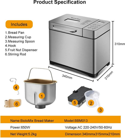 1Kg brood - 3 broodmaten - fruit- en notenmolen - 650W