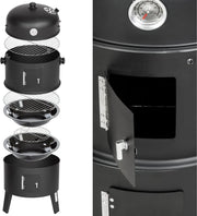 Bbq Roker - Oven - Houtskool Roker - 3 Niveaus - Inclusief Thermometer - Voor Buiten Barbecue - Zwart - 3 in 1