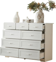 Witte Ladekast met 9 Lades – Grote Opbergkast 120x40x88 cm – Gelakt Halmeubel met Golvend Design en Slagvaste Hoeken – Voor Woonkamer, Badkamer of Slaapkamer