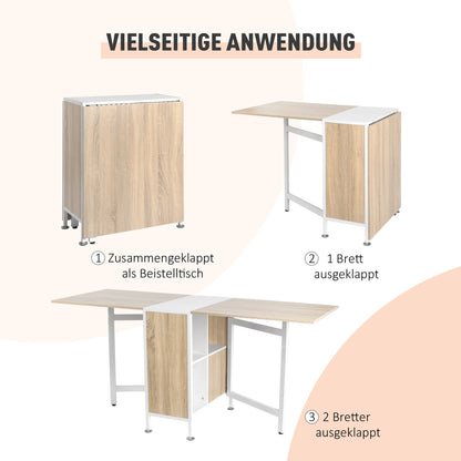 Zijdelingse Tafel – Opklapbare Tafel – Bijzettafel – Eettafel – Werktafel – Ruimtebesparend Ontwerp – MDF Tafelblad Met Eikenlook Natuurlijk Wit Frame 169x60x75 cm