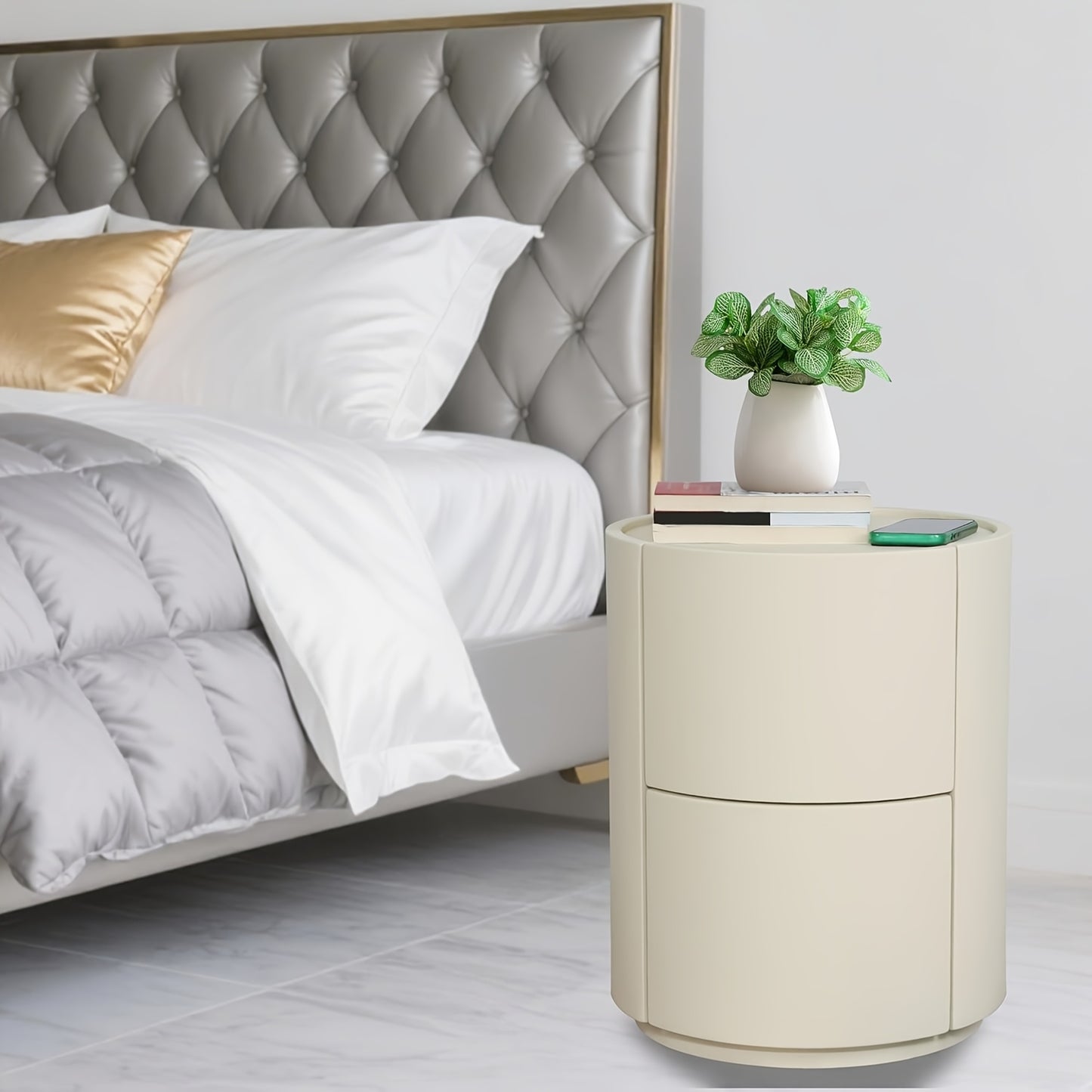 Nachtkastje – Bijzettafel – Opbergkast – Sideboard – Zwevend kastje – 2 Lades – Lederette Afwerking – Compact 40x40x50 cm