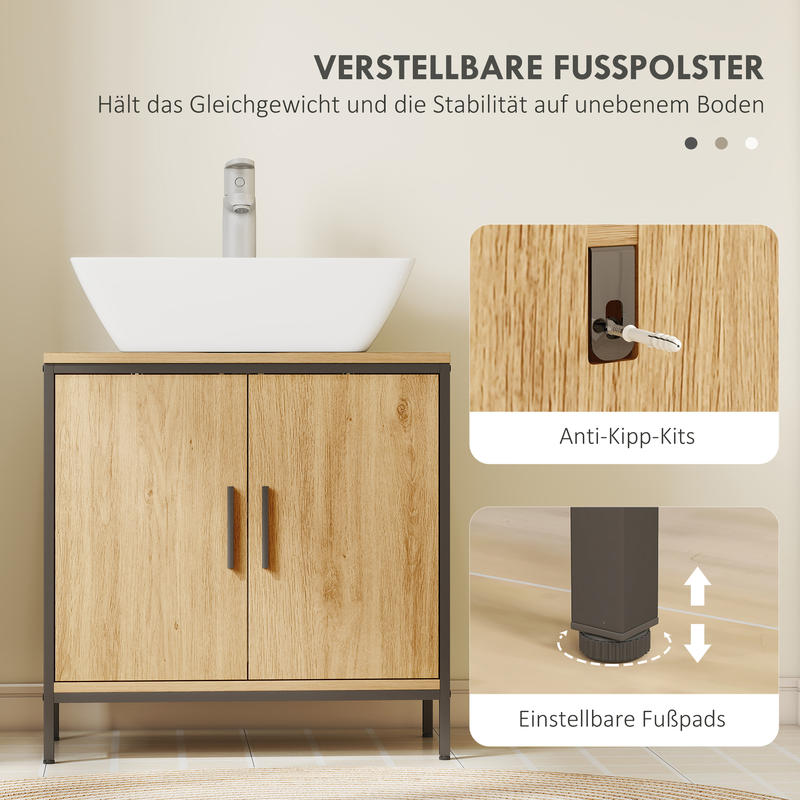Modern Bathroom Vanity Cabinet with 2 Doors - Freestanding Bathroom Storage Unit, Adjustable Shelf, Space-Saving Bathroom Organizer, No Pedestal Needed, Easy Assembly, for Bathroom or Kitchen - Oak Bathroom Cabinet, Bathroom