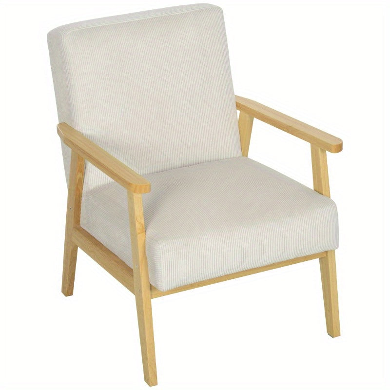 Loungebank Stoel – Fauteuil – Relaxstoel – Zitmeubel – Accentstoel – Geplaatst met Armleuningen – Crème Wit Gestoffeerd – Stabiele Metalen Poten – Gemakkelijk Schoon Te Maken