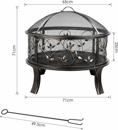 Vuurschaal 71Cm Vuurkorf Vuurkorf Met Vonkbeschermingsrooster-Poker-Houtskoolrooster-Voor Verwarming-Bbq-Barbacoa-Voor Tuin
