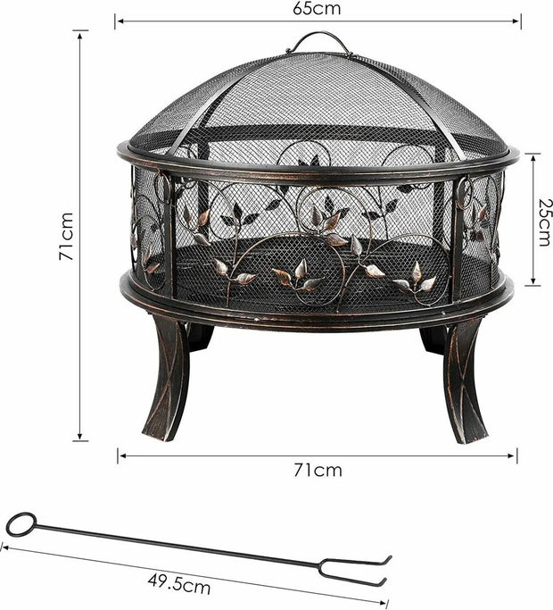 Vuurschaal 71Cm Vuurkorf Vuurkorf Met Vonkbeschermingsrooster-Poker-Houtskoolrooster-Voor Verwarming-Bbq-Barbacoa-Voor Tuin