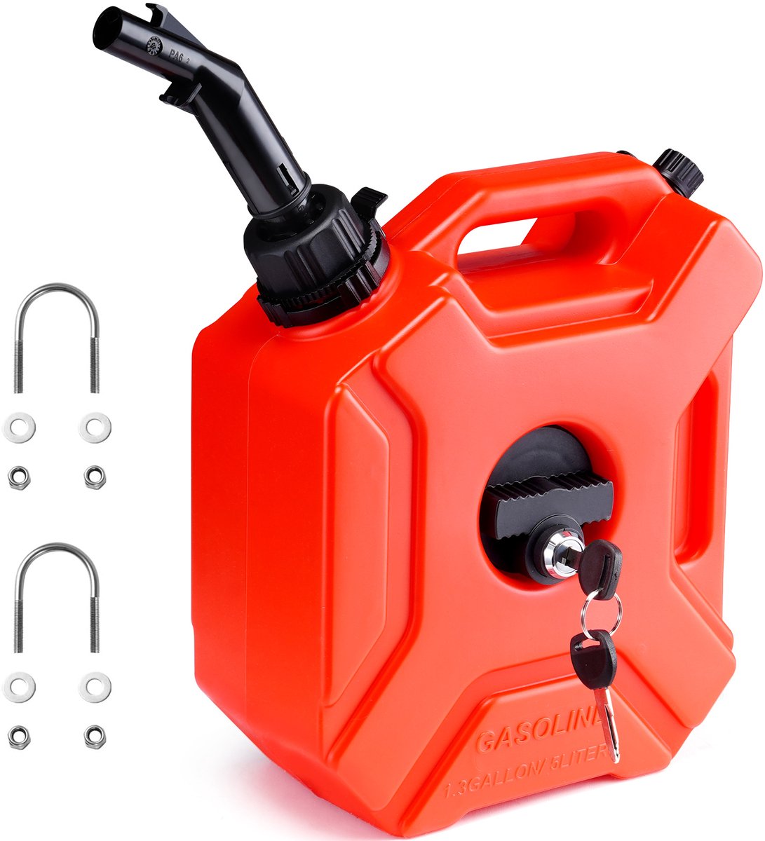 Benzinekan - Brandstoftank met Uitloop en Afsluitbare Beugel - Benzineopslagcontainer - Automatische Uitschakelfunctie en Instelbaar Debiet - Compatibel met de Meeste Voertuigen - 5 Liter - Rood