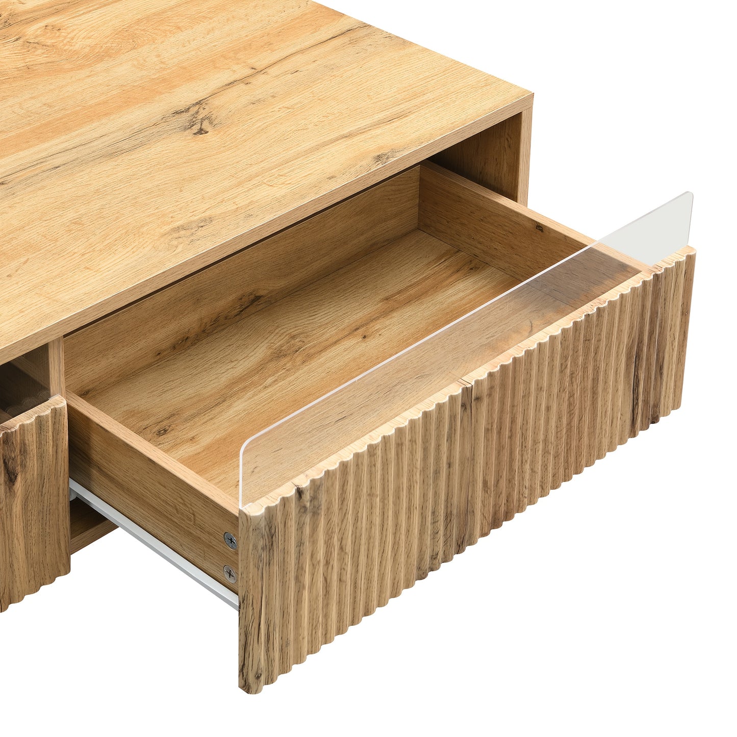 Modern Coffee Table with Wavy Drawer Top & Golden Wood-Legged Design - 2-Drawer Storage, Sturdy Metal Frame, Easy Assembly, No Power Needed for Living Room, Bedroom, Office - Contemporary Style, Coffee Table for Living Room,