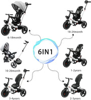 Kinderwagen - Driewieler - Kinderwagendriewieler - Babywagen - Babydriewieler - Babyfiets - Kinderwagenfiets - 6in1 - Verstelbaar - Elk terrein - Leeftijd aanpasbaar - Duwkinderwagen - Afneembaar vangrail - Opvouwbaar - Zonneklep - Hoge Rugleuning