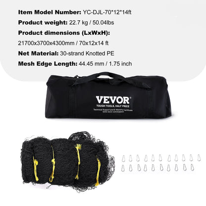 Slagnet Baseball – Trainingsnet Honkbal – Softbal Kooi Net – Batting Cage Net – Pitching Net – Groot Formaat 70x12x14 ft – Duurzaam PE Materiaal